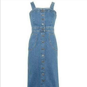 Topshop moto denim pinafore midi dress